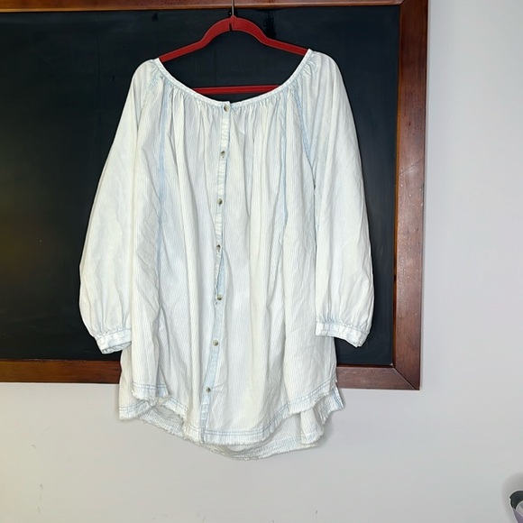 Free People We The Free Women Size Large Light Blue Striped Oxford Swing Tunic - Picture 2 of 6